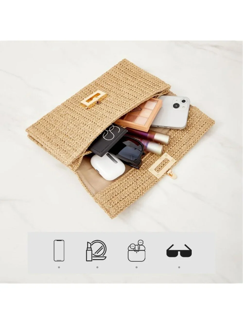 Women’s Rainbow Straw Woven Clutch Purse Crossbody Evening Wedding Handbag